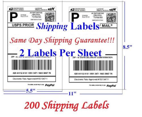 200 Self Adhesive Ebay Paypal Ship Labels 8.5x5.5 *Free Shipping*