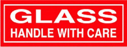 2X5-3/8 &#034;GLASS HANDLE WITH CARE&#034; RED AND WHITE LABELS STICKERS 500/ROLL
