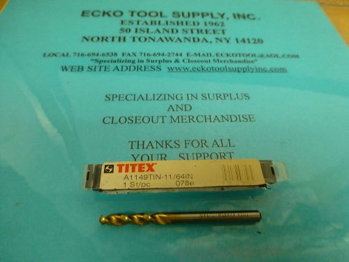 Screw machine drill 11/64&#034; cobalt tin parabolic 130 split point titex new $2.85 for sale