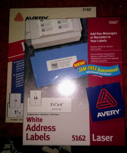 2 New boxes genuine AVERY 5162 1 1/3&#034;X4&#034; Laser White Address Labels-2800 labels