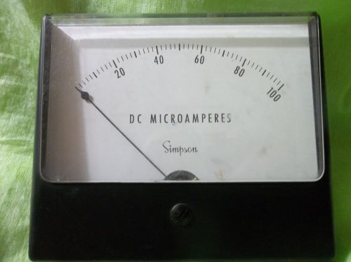 Vintage Simpson D.C Microamperes Gauge Panel Gauge 0-100 microamperes USA #25495
