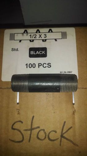 BOX of 100 - 1/2&#034; x 3&#034; Black Steel Pipe Nipples