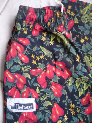 Chefwear brand baggy chef pants w elastic waist  tomatoes sz: adult xs or child for sale