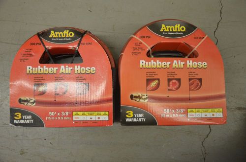 TWO AMFLO 552-50AE 300 PSI Rubber Air Hoses 3/8&#034; x 50&#039; With 1/4&#034; NPT Fitting