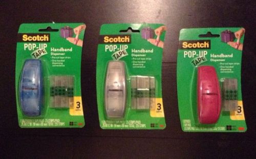 LOOK!  Lot Of 3 Scotch pop-up Tape Dispensers &amp; 9 Tape Refills, 75 Strips/refill