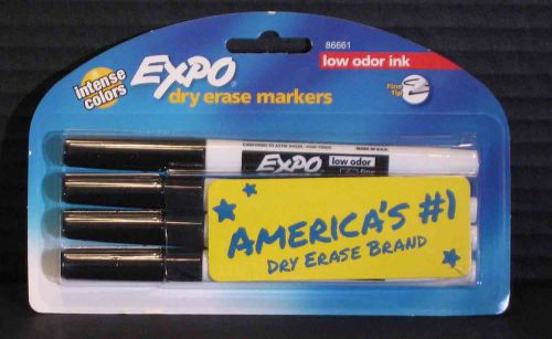 EXPO Dry Erase Markers 4 Pack Black Fine Tip Low Odor Ink Intense Colors