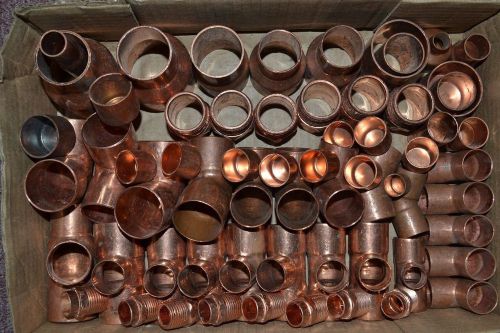 Lot of copper fittings 10 lbs 63 pcs. misc.tee  elbow coupling adapter reducer for sale