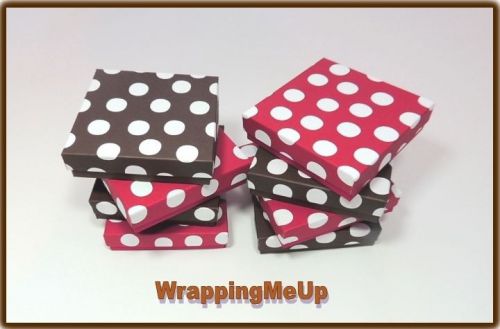 10 -3.5x3.5 red &amp; chocolate polka dot, cotton-lined jewelry presentation boxes for sale