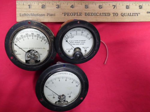 Vintage Lot of 3 Weston Electric Amp and Volt meter, Steampunk electrical gauge