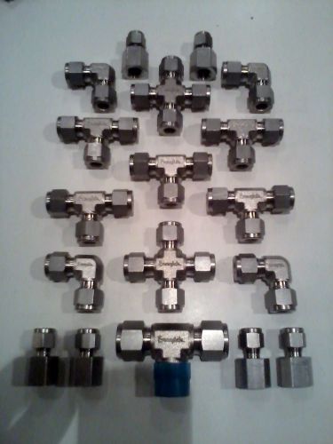 BRAND NEW! 18 pc. lot of Swagelok stainless steel fittings (Lot #4)