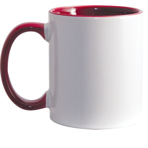 Overstock on 11 oz. Maroon Rim &amp; Handle Sublimation Mugs. Great for Promotions!