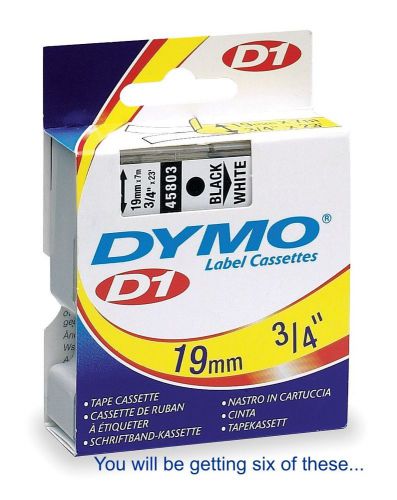 Dymo D1 45803 3/4&#034; tapes Black on White LOT OF 7 TAPES new