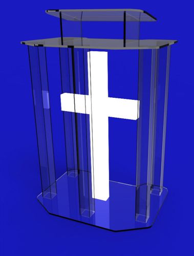 11969 UNASSEMBLED Podium, Clear Ghost Acrylic w/ 110V Lighted Cross Pulpit, Lect