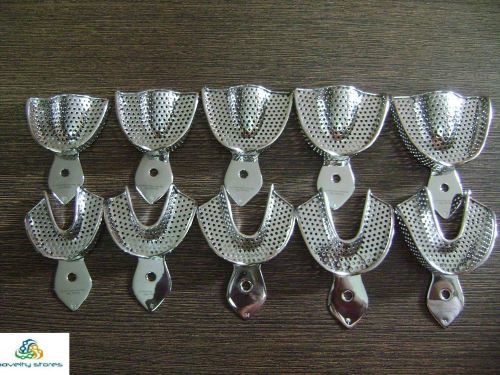 10 Pieces(5 Pairs) Dental Impression Trays Dentulous Perforated stainless steel
