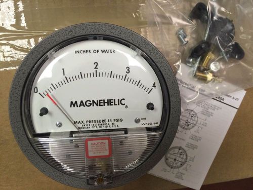 Magnehelic Gauge, 0 to 4 Inches of Water, 4&#034; Dial Face, Fittings, (2) 1/8&#034; Conn.