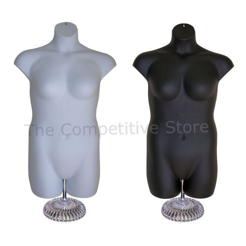 2 Female Plus Size Black + White Mannequin Forms W/ Economic Plastic Base 1X-2X
