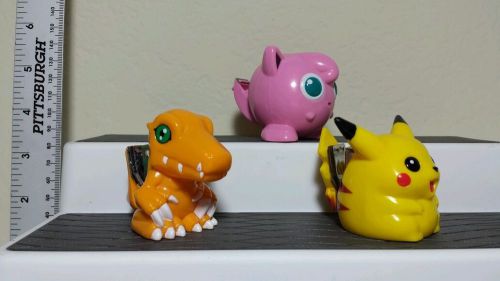 Lot of (3) Pokemon Digimon Desk Stationary - Pikachu Jigglypuff Augmon Stapler