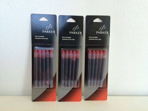 15 PARKER RED Fountain Pen Ink Cartridges - New