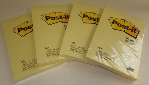 Lot of 4 Post-it Notes ~ Original Canary Yellow 4 x 6 ~ 100 Sheets Each #659