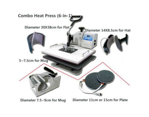 Combo Heat Press Machine 6 In 1 Multiuse Heat Transfer T-Shirt Mug Hat Transfers