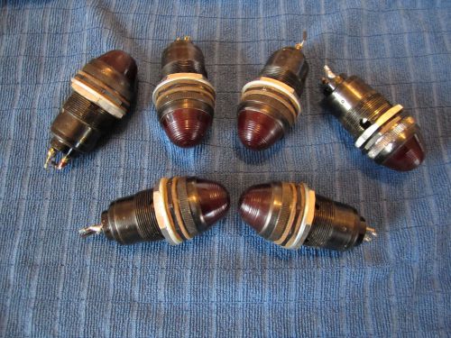 6 Vintage 1&#034; Dialco Panel Indicator Lights Red Beehive Glass Auto Military Dash