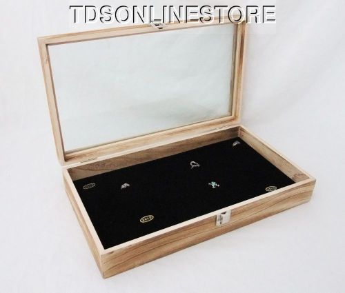 Rustic Antique Oak Color 72 Ring Glass Top Display Case Black 3&#034; Deep