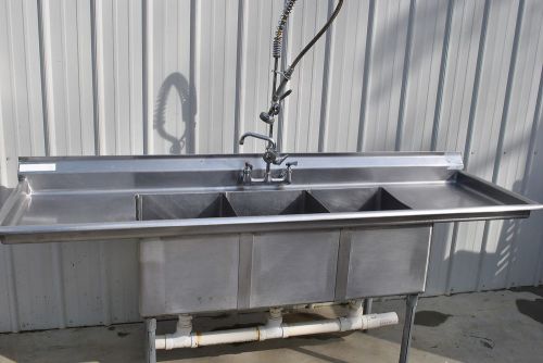 3 COMPARTMENT SINK with SPRAYER STAINLESS STEEL