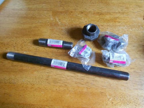 Black pipe nipple, threaded, 1/2 x12 in - assorted lot  6 pieces for sale