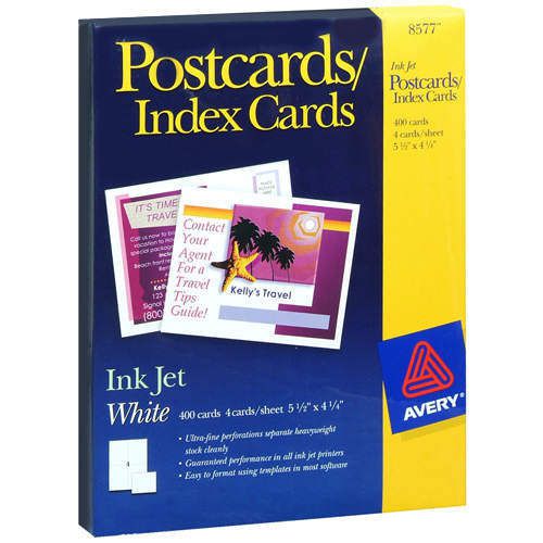 X8 BOXES=3200 AVERY INK JET POSTCARDS / WHITE 8577