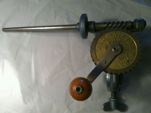 Item6455: Pirn winder with built in clamp brass gear wooden handle