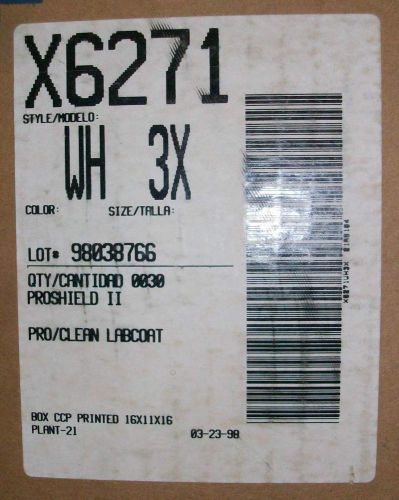 Kappler proshield ii pro/clean white disposable lab coats 3xl x6271 30-pack nib for sale