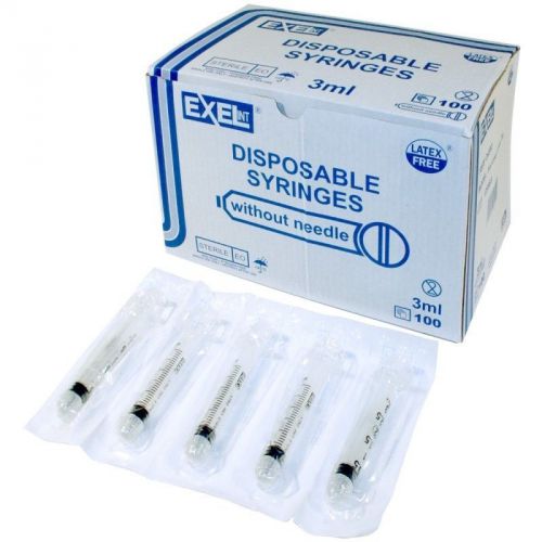 New! 100 EXEL3ml Luer Lock Tip Syringes without Needles #26200