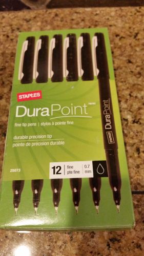 New 12-Count Staples DuraPoint Fine Tip Pens Black Barrel Black Ink 0.7mm
