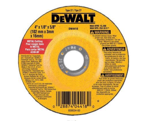 Dewalt Metal Cutting Wheel, Disc, 4 in. x 1/8 in. x 5/8 in. cut metals, masonry