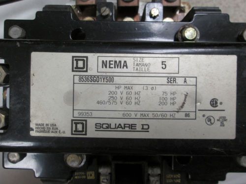 Square D 8536SGO1 Motor Starter NEMA Size 5 with 120V coil