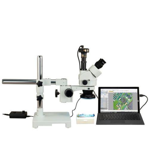 Trinocular 3.5X-90X Boom Stand Zoom Microscope+3MP USB Camera+144 LED Ring Light