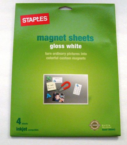 STAPLES Magnet Sheets Gloss White NEW 4 Sheets for Ink Jets 8 1/2 x 11