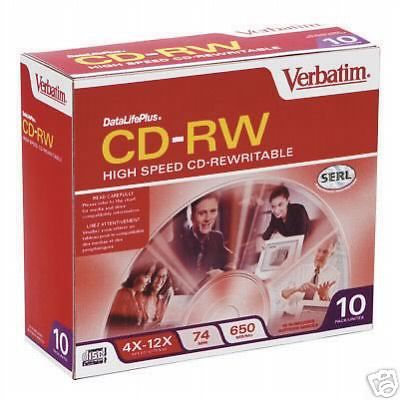 CD-RW discs Verbatim 700 mb data cd-rw disc 12x 10 pack