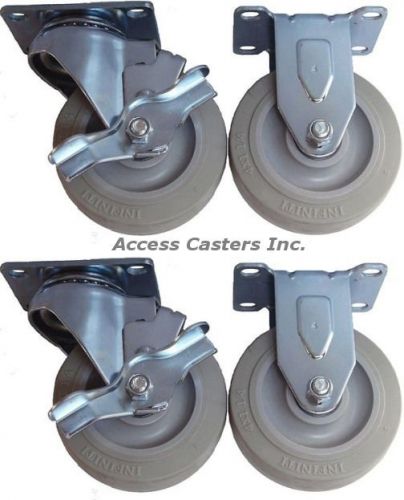 5P20NSET Set of 4 Casters 5&#034; Non Marking Wheels 2 rigid 2 swivel brake