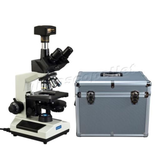 Omax 40x-2000x phase contrast trinocular microscope w/ 14mp camera+aluminum case for sale