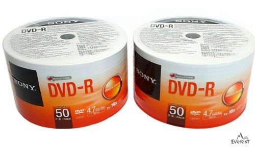 100 SONY Blank DVD-R DVDR Recordable Logo Branded 16X 4.7GB 120min Media Disc