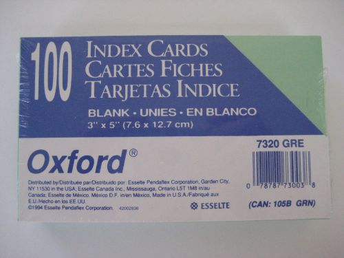 NEW SEALED 100 Esselte Oxford Blank 3 X 5 Index Cards - GREEN