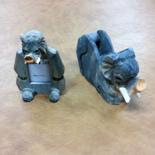 Elephant tape dispenser &amp; picture frame - hand painted wood desk set accessories for sale