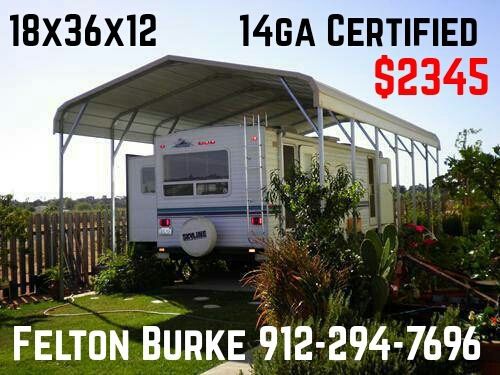18x36x12 CERTIFIED 14 GUAGE METAL RV COVER FREE DELIVERY AND SET UP