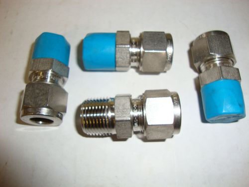 (4) new swagelok ss-10m0-1-6rt 10mm tube o.d. x 3/8&#034; male iso tapered fittings for sale