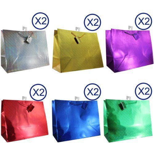 Hologram Gift Bags, 12-pc, All Occasions, Assorted Colors Super Wide