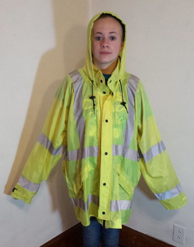 Nasco 81jfy423 jacket w/hood fluorescent lime-yellow ansi/isea 107-1999 certifie for sale