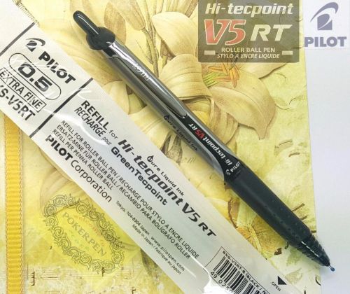 10 pens 10 refills Pilot Hi-tecpoint V5 RT pen &amp; BXS-V5RT refill BLACK ink