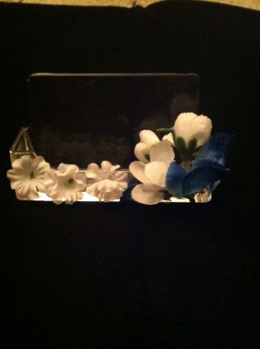 Blue &amp; white silk flower decorative acrylic business card holder