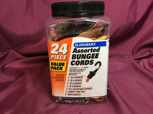 Joubert 24-Pack Assorted Bungee Cords Steel Core Hooks 7 Different Sizes NIB